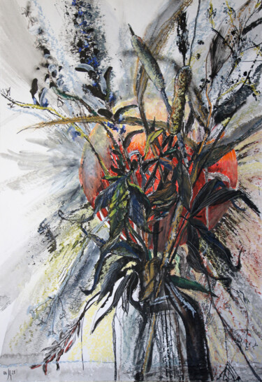 Peinture intitulée "Field herbs. Hot -…" par Maria Shedrina, Œuvre d'art originale, Encre