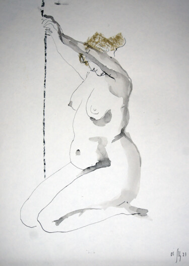 Рисунок под названием "Vika. Nude art №211…" - Maria Shedrina, Подлинное произведение искусства, Чернила