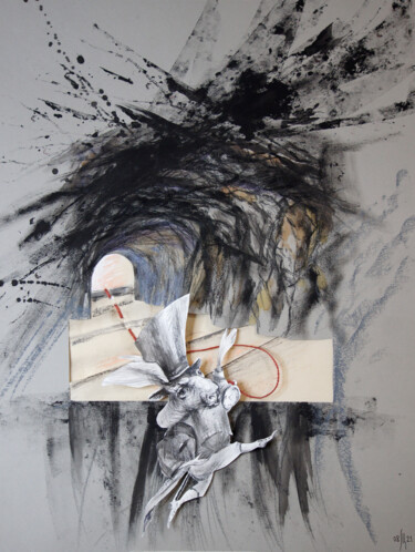 Pittura intitolato "White Rabbit. Ah, I…" da Maria Shedrina, Opera d'arte originale, Inchiostro