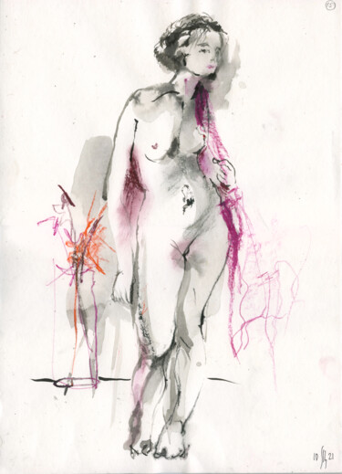 Painting titled "Vera. Nude art #214…" by Maria Shedrina, Original Artwork, Ink