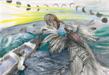 Malerei mit dem Titel "Tlingit. Shaman - o…" von Maria Shedrina, Original-Kunstwerk, Silberstift