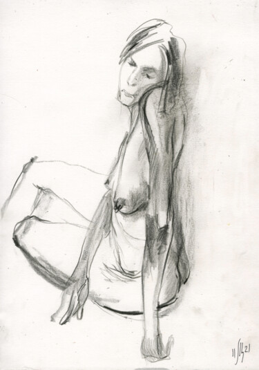 Dessin intitulée "Anna. Nude art #215…" par Maria Shedrina, Œuvre d'art originale, Fusain