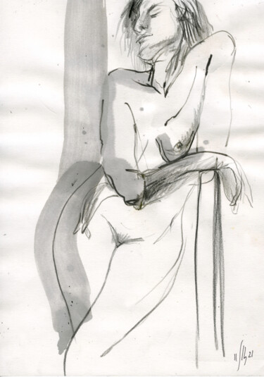 Disegno intitolato "Anna. Nude art #215…" da Maria Shedrina, Opera d'arte originale, Inchiostro