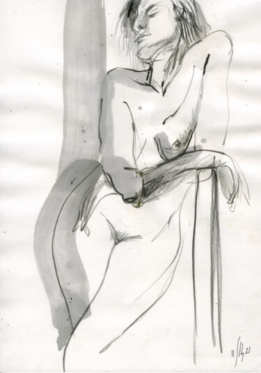 Dessin intitulée "Anna. Nude art #215…" par Maria Shedrina, Œuvre d'art originale, Encre