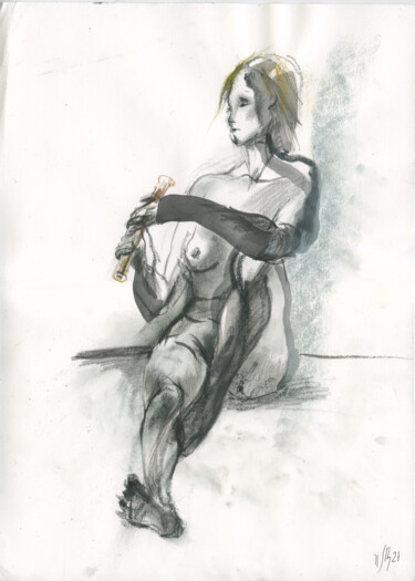 Dessin intitulée "Anna. Nude art #215…" par Maria Shedrina, Œuvre d'art originale, Encre