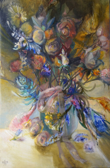 Картина под названием "Bride's bouquet - o…" - Maria Shedrina, Подлинное произведение искусства, Масло