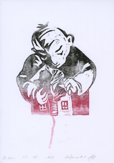 Druckgrafik mit dem Titel "He was... - origina…" von Maria Shedrina, Original-Kunstwerk, Linoldrucke