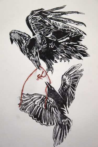 Druckgrafik mit dem Titel "Crossing - linocut…" von Maria Shedrina, Original-Kunstwerk, Linoldrucke