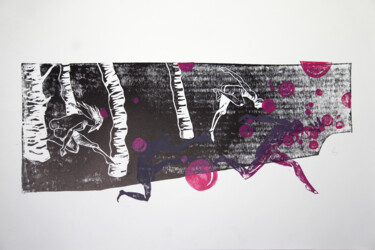 Printmaking titled "Marathon runners -…" by Maria Shedrina, Original Artwork, Linocuts