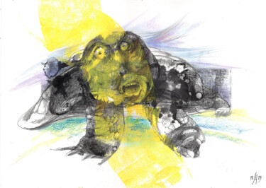 Картина под названием "The turtle saw the…" - Maria Shedrina, Подлинное произведение искусства, Монотип