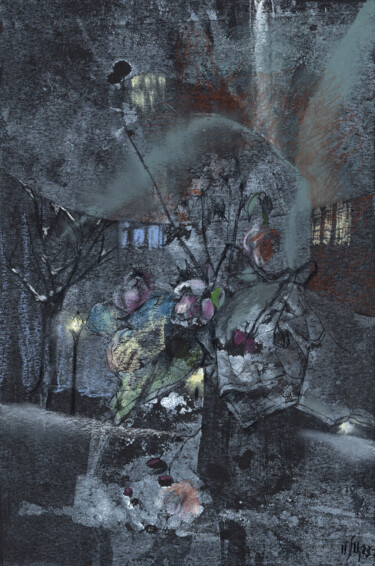 Peinture intitulée "In the darkness - o…" par Maria Shedrina, Œuvre d'art originale, Conté