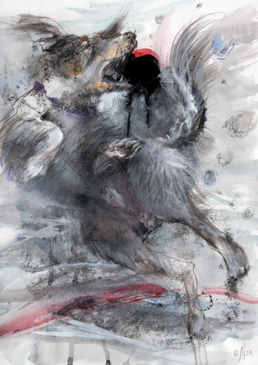 Peinture intitulée "Snow hunt - origina…" par Maria Shedrina, Œuvre d'art originale, Conté