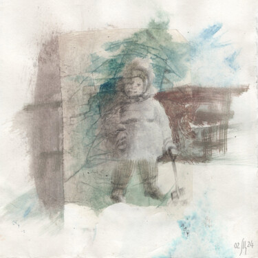 Malerei mit dem Titel "Snow shovel" von Maria Shedrina, Original-Kunstwerk, Aquarell