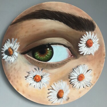 Painting titled "Eye with daisies" by Maria Shopkhoeva, Original Artwork, Oil