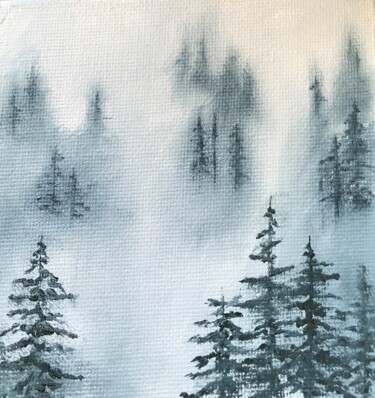 Картина под названием "Туманный лес" - Maria Shopkhoeva, Подлинное произведение искусства, Масло
