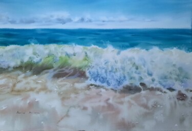 Painting titled ""Wave X" Series Lig…" by Maria Sin, Original Artwork, Watercolor