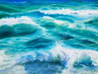 Pintura intitulada ""Wavy" Original Sea…" por Maria Sin, Obras de arte originais, Aquarela