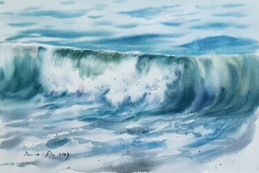 Painting titled "Wave Sketch" by Maria Sin, Original Artwork, Watercolor