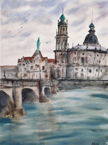 Pintura intitulada "Original watercolor…" por Maria Sin, Obras de arte originais, Aquarela