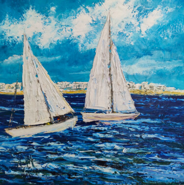 Картина под названием "Sailboats. Open air." - Maria Slynko, Подлинное произведение искусства, Масло