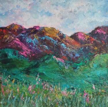 Painting titled "Mountains. Mountain…" by Maria Slynko, Original Artwork, Oil Mounted on Wood Stretcher frame