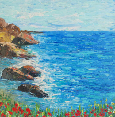 Painting titled "Sea and sky. Origin…" by Maria Slynko, Original Artwork, Oil Mounted on Wood Stretcher frame