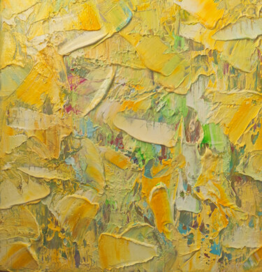 Painting titled "Lemon Yellow Abstra…" by Maria Slynko, Original Artwork, Oil Mounted on Wood Stretcher frame