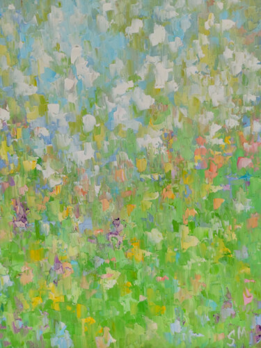 Painting titled "Sunny meadow" by Maria Slynko, Original Artwork, Oil Mounted on Wood Stretcher frame