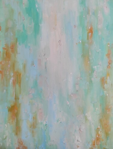 Painting titled "Silver rain" by Maria Slynko, Original Artwork, Oil Mounted on Wood Stretcher frame