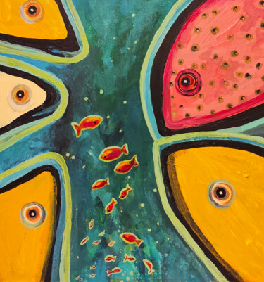 Malerei mit dem Titel "Fish talk" von Maria Slynko, Original-Kunstwerk, Tempera