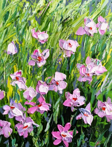 Painting titled "Pretty pink flowers" by Maria Slynko, Original Artwork, Oil