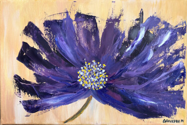 Painting titled "Blue flower" by Maria Sotnikova, Original Artwork, Oil Mounted on Wood Stretcher frame