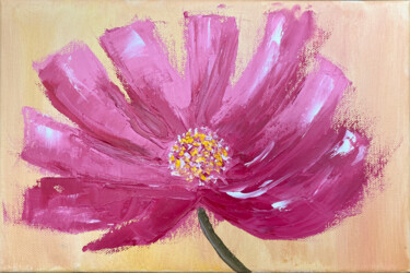 Painting titled "Pink flower floral…" by Maria Sotnikova, Original Artwork, Oil Mounted on Wood Stretcher frame