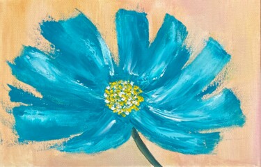 Painting titled "The turquiose flower" by Maria Sotnikova, Original Artwork, Oil Mounted on Wood Stretcher frame