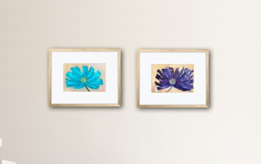 Painting titled "Flower diptych" by Maria Sotnikova, Original Artwork, Oil Mounted on Wood Stretcher frame
