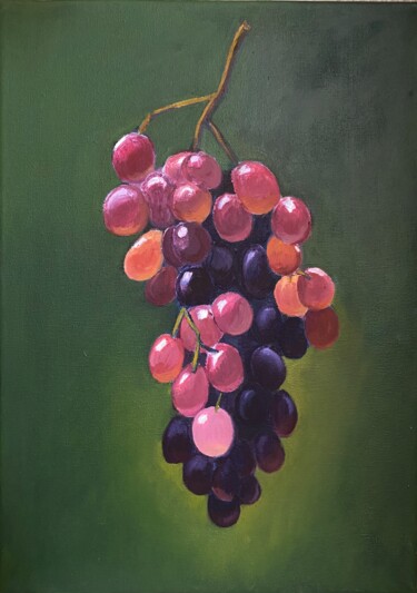 Painting titled "Bunch of grapes" by Maria Sotnikova, Original Artwork, Oil Mounted on Wood Stretcher frame
