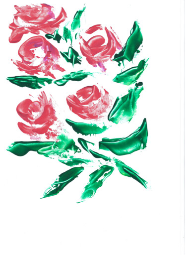 Pintura intitulada "Pink rose floral mo…" por Maria Sotnikova, Obras de arte originais, Acrílico