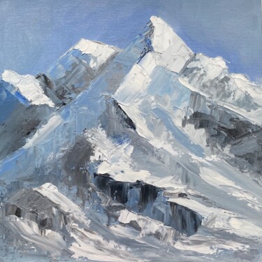 Pittura intitolato "Mountain snow peak" da Maria Sotnikova, Opera d'arte originale, Olio