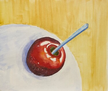 Pintura intitulada "Red Caramel apple s…" por Maria Sotnikova, Obras de arte originais, Aquarela