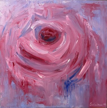 Painting titled "Abstract pink rose…" by Maria Sotnikova, Original Artwork, Oil Mounted on Cardboard