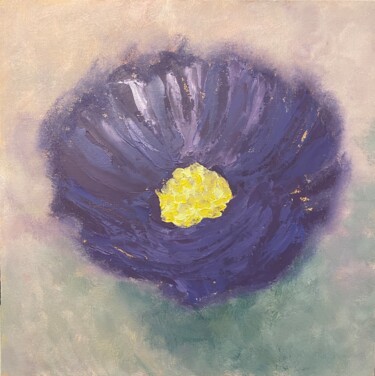 Painting titled "Misty blue yellow f…" by Maria Sotnikova, Original Artwork, Oil