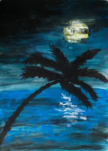Painting titled "Night beach" by Maria Sotnikova, Original Artwork, Acrylic
