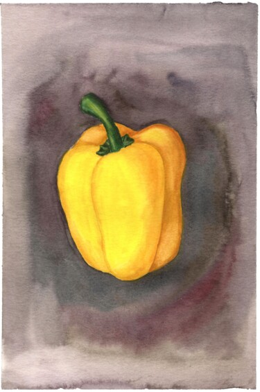 Pintura intitulada "Floating pepper wat…" por Maria Sotnikova, Obras de arte originais, Aquarela