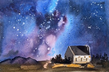 Pintura intitulada "Night sky milky way…" por Maria Sotnikova, Obras de arte originais, Aquarela