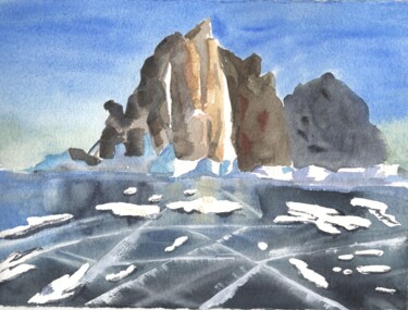 Painting titled "Lake Baikal / water…" by Maria Sotnikova, Original Artwork, Watercolor