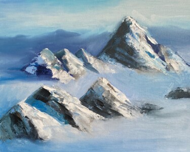 Painting titled "Mountain chains in…" by Maria Sotnikova, Original Artwork, Oil Mounted on Cardboard