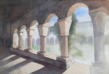 Painting titled "Watercolor columns" by Maria Sotnikova, Original Artwork, Watercolor