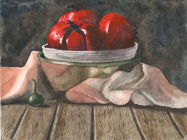 Peinture intitulée "Tomato still life…" par Maria Sotnikova, Œuvre d'art originale, Aquarelle