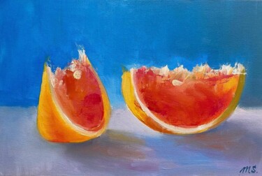 Painting titled "Grapefruit interior…" by Maria Sotnikova, Original Artwork, Oil Mounted on Cardboard