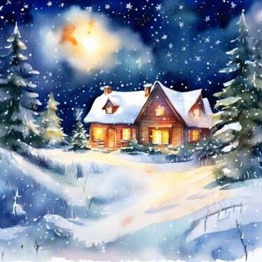 Schilderij getiteld "Watercolor winter c…" door Maria Sotnikova, Origineel Kunstwerk, Aquarel